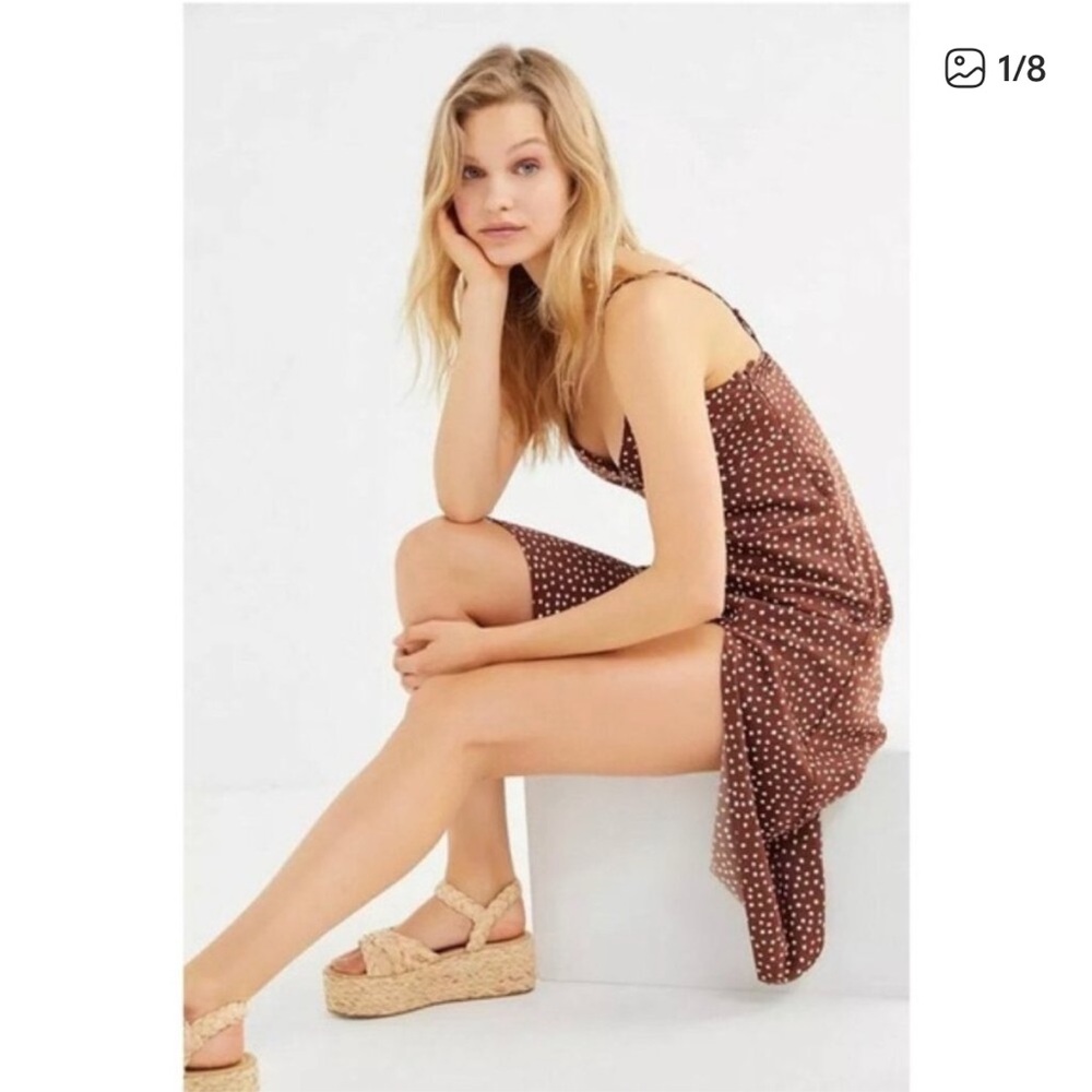 Urban Outfitters Brown Satin Dress with White Dots
